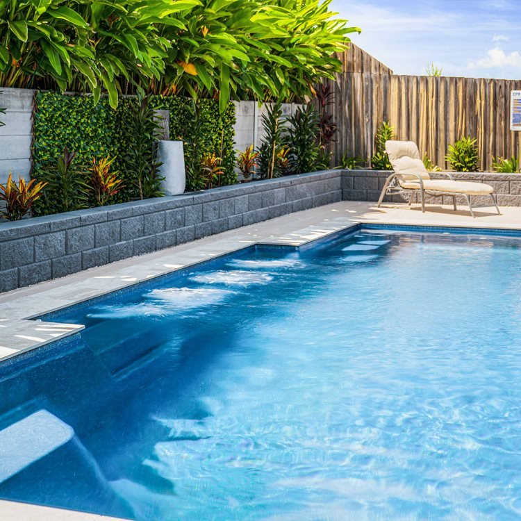 Fibreglass pool with a smooth marble-look gelcoat surface